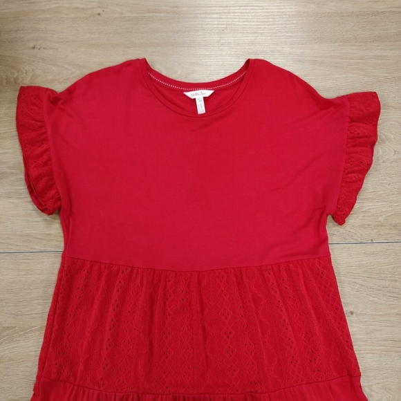 MATILDA JANE Enchanted Garden Dress Tiered Knit & Eyelet Red Oversized Small - Picture 3 of 13